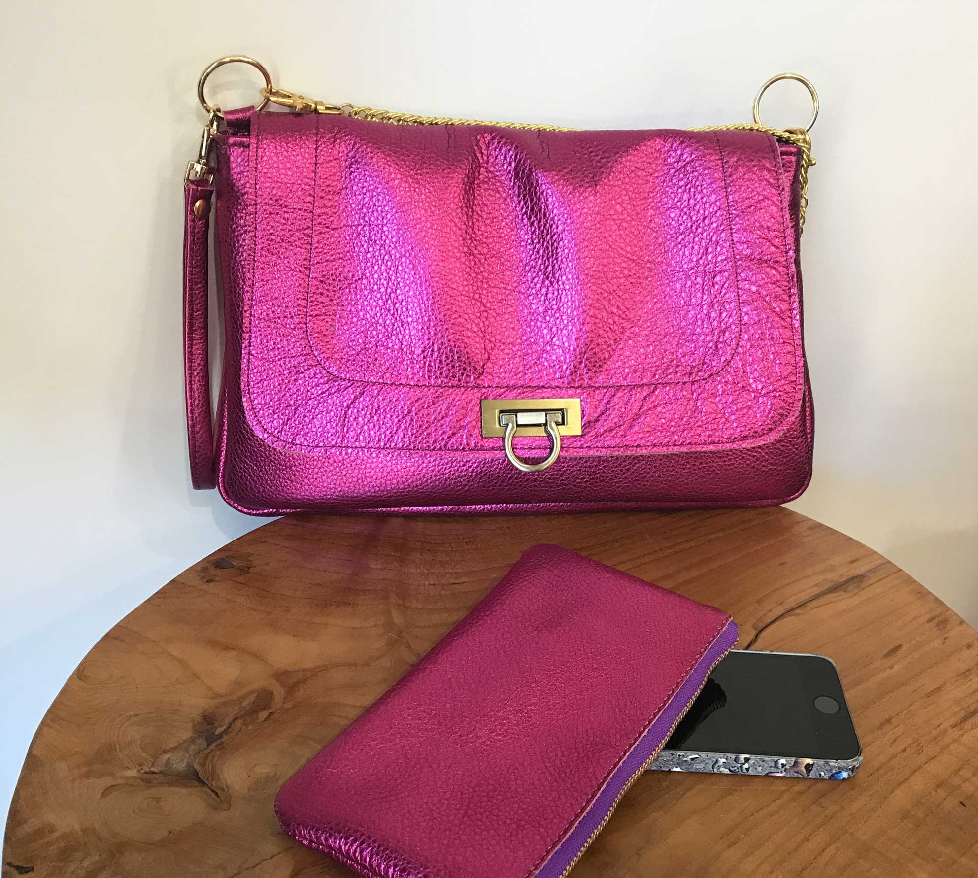 GB Girls Metallic Quilted Crossbody Handbag - Hot Pink