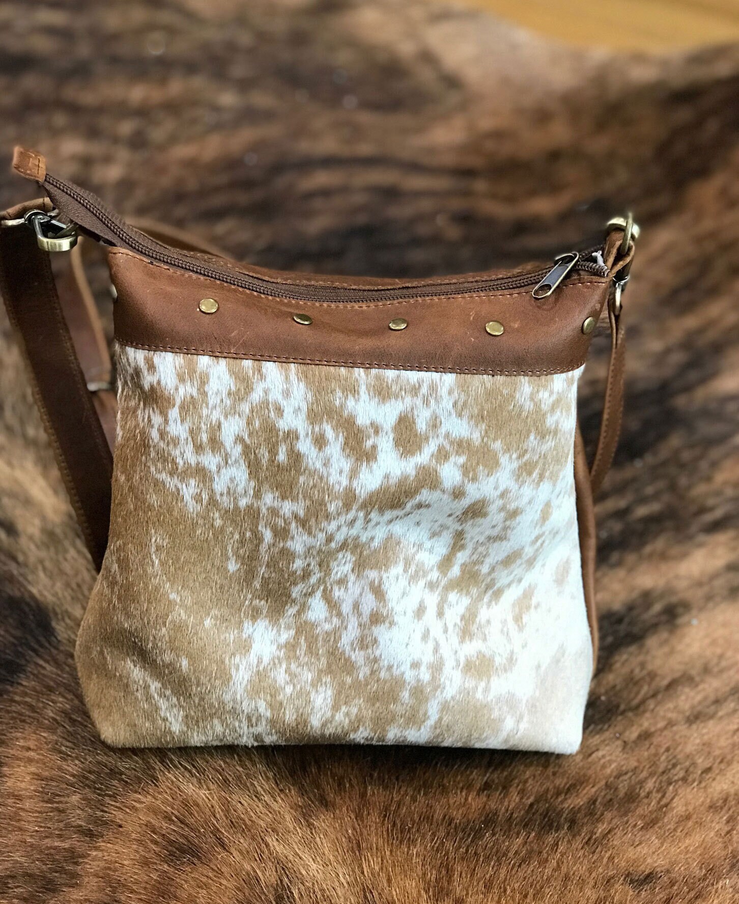 Brown Cowhide Inspired Crossbody