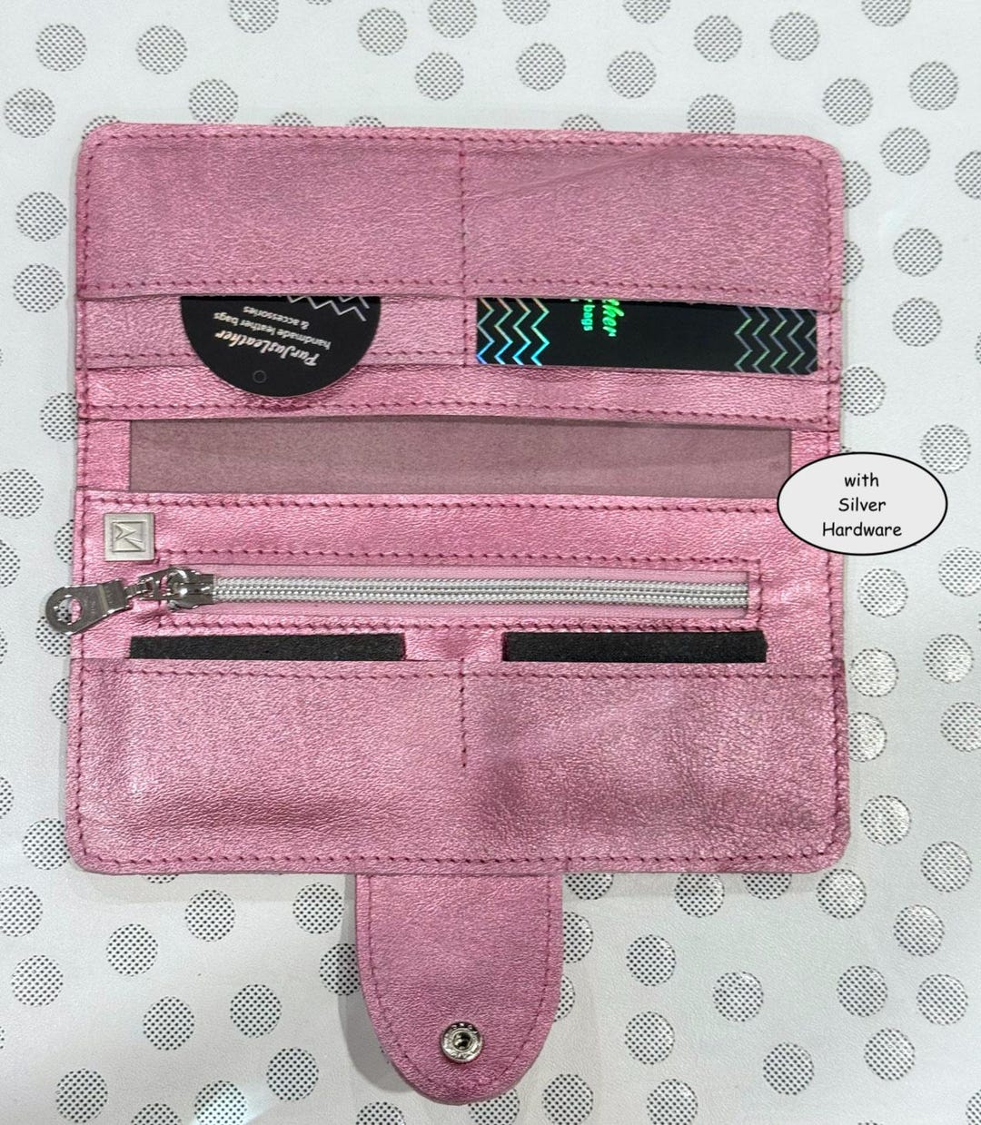 Pink Hand Wallet Handmade Pearlised Rose Pink Leather Wallet With Zipper Pocket, Fits ...