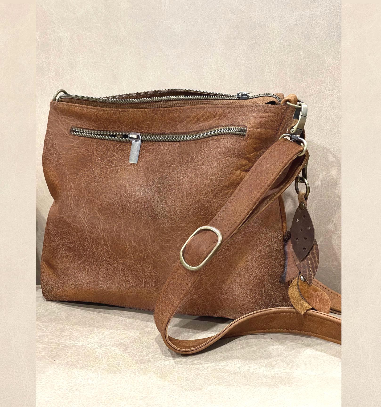 Oak Brown Vintage Leather Crossbody Bag, Soft Full Grain Leather