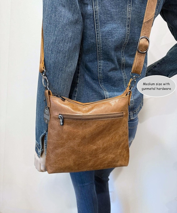 Oak Brown Vintage Leather Crossbody Bag, Soft Full Grain Leather