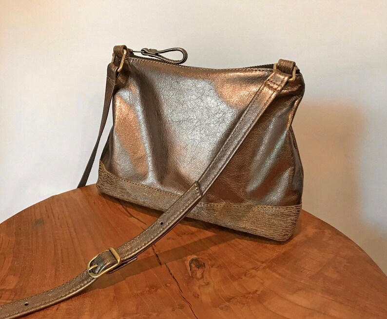 Metallic Pewter Shoulder Bag Small Lined Purse Lining Etsy