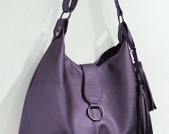 Purple Italian Hobo, top grain leather bag, 2 sizes, hardware options, lining options, zipper pockets
