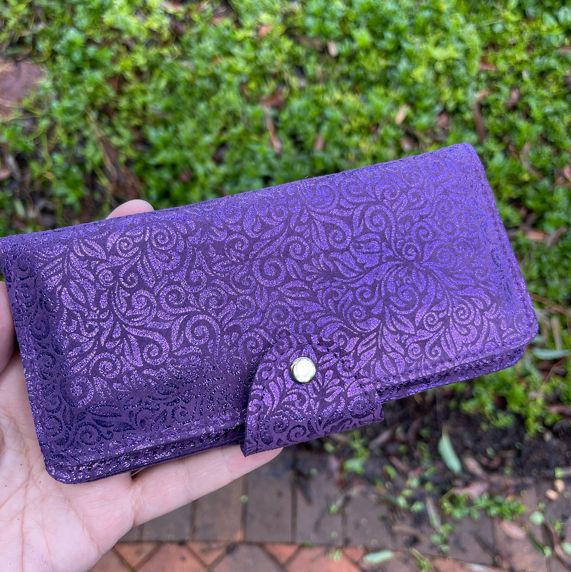 Purple Peacock Hand-Painted Leather Wallet