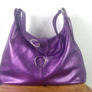 Metallic Purple Italian Hobo, purple bag, purple leather hobo, 2 sizes, soft leather, premium leather bag, hardware options, lining options