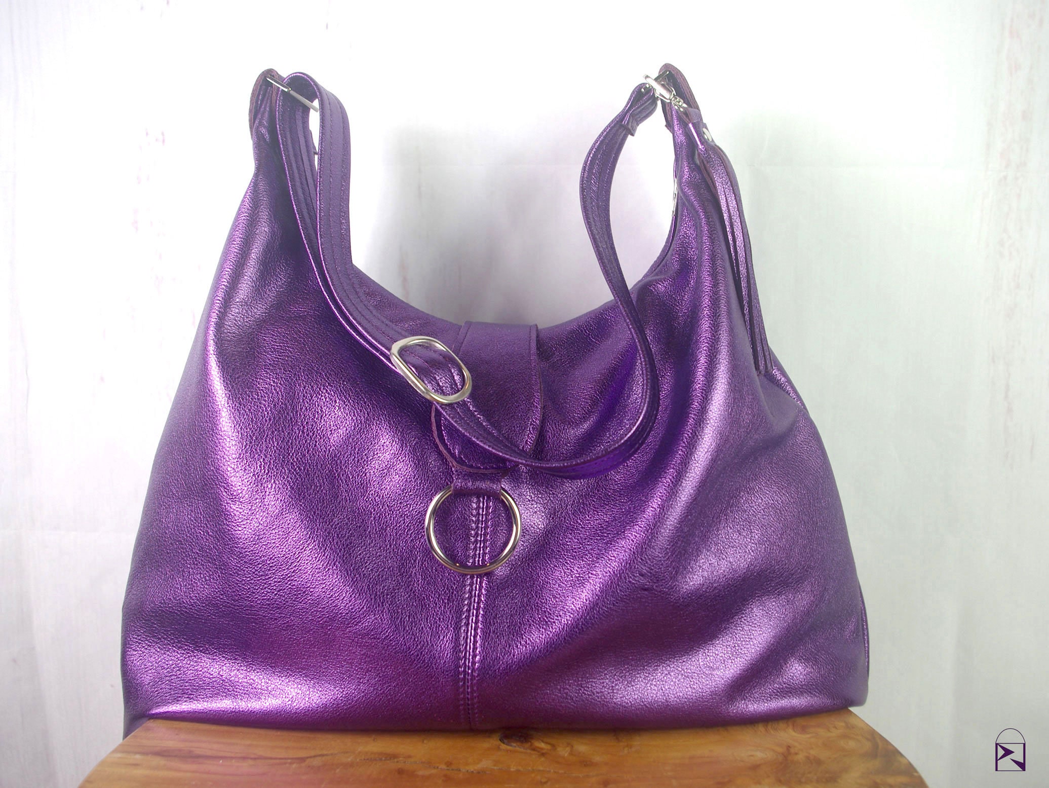 Purple leather wood women bag – Handmade bags & jewelry