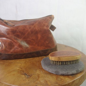 Neceser vintage de piel color coñac, neceser de viaje hecho a mano con forro impermeable.