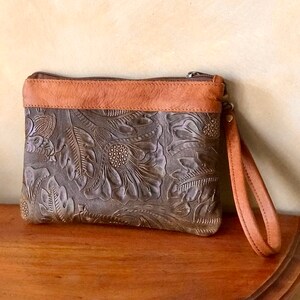 Carved Leather Wristlet, Australian western floral embossed, Handmade Leather Gift idea, anniversary gift, mothers day, Australian gift image 3