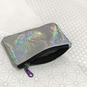 Holographic Rainbow Leather Purse, coin purse, gift idea, leather purse, coin purse with zipper, metallic purse, Italian leather image 2