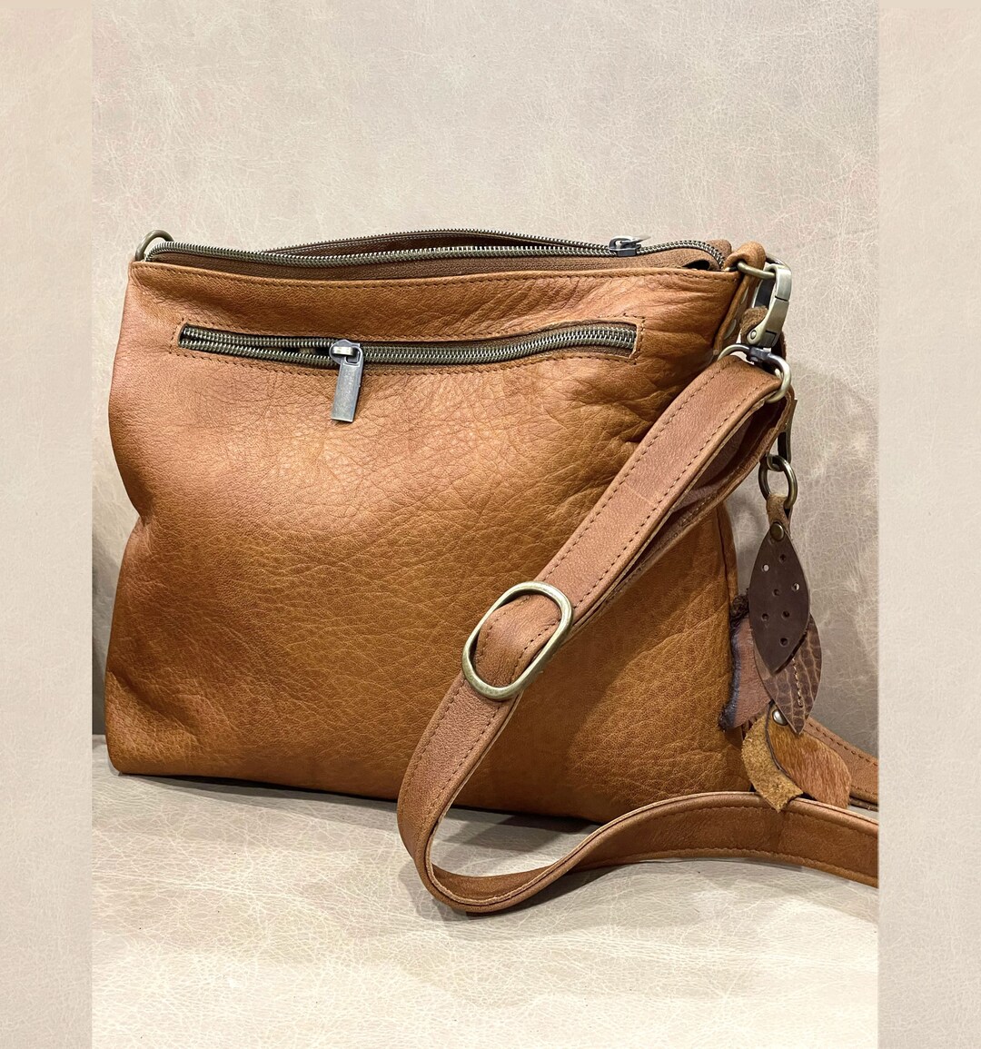 Natural Tan Leather Crossbody Bag, Soft Leather, 2 Sizes, Crossbody Bag ...