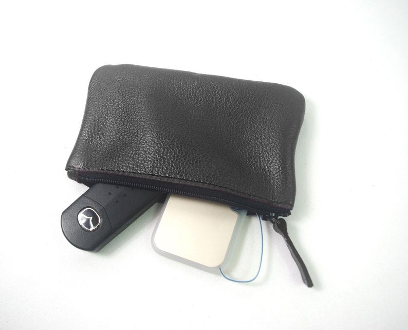 Purple Metallic Leather Purse, Handmade Zipper Pouch, bright soft genuine leather accessory Bild 8