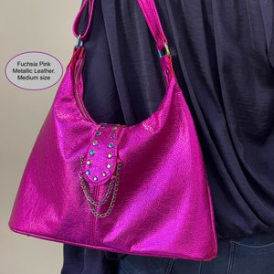 Metallic Hot Pink italienische Hobo, rosa Tasche, rosa Leder Hobo, weiches Leder, Premium Leder, Hardware-Optionen, Futter-Optionen
