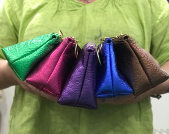 Metallic leather makeup purse, bridesmaid or xmas gift, Soft, lining, cosmetic purse, size options, lining options, easy glide zipper