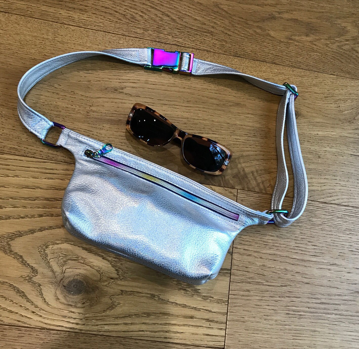 Metallic Silver Leather Hip Bag Silver Leather Fanny Pack Soft Thick Pebble Leather Clip Clasp Adjust Belt Size Option Etsy UK