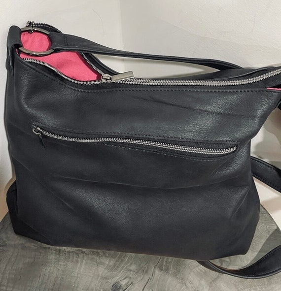 Borsa a tracolla in pelle nera opaca pelle morbida liscia rustica opzioni di rivestimento tasca con cerniera pelle morbida premium regolazione. cinturino disponibile Etsy Italia