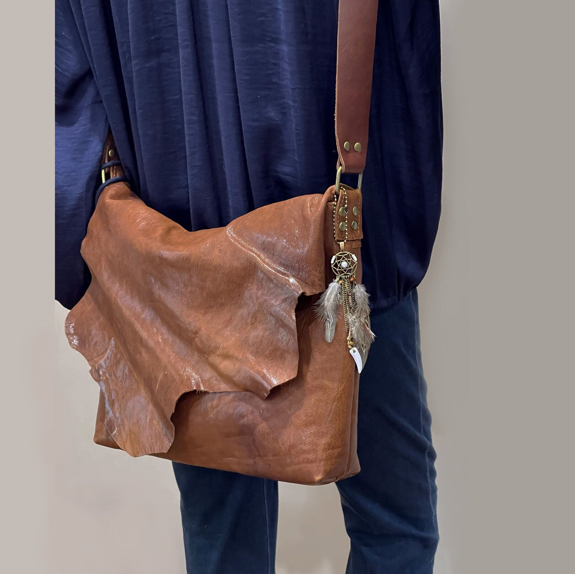 Raw leather deals tote bag