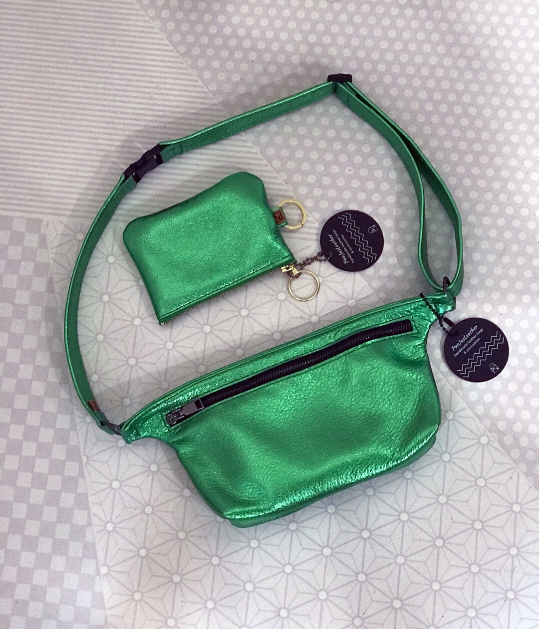 Green Leather Purse or Waist Bag Metallic Leather Bum Bag Etsy