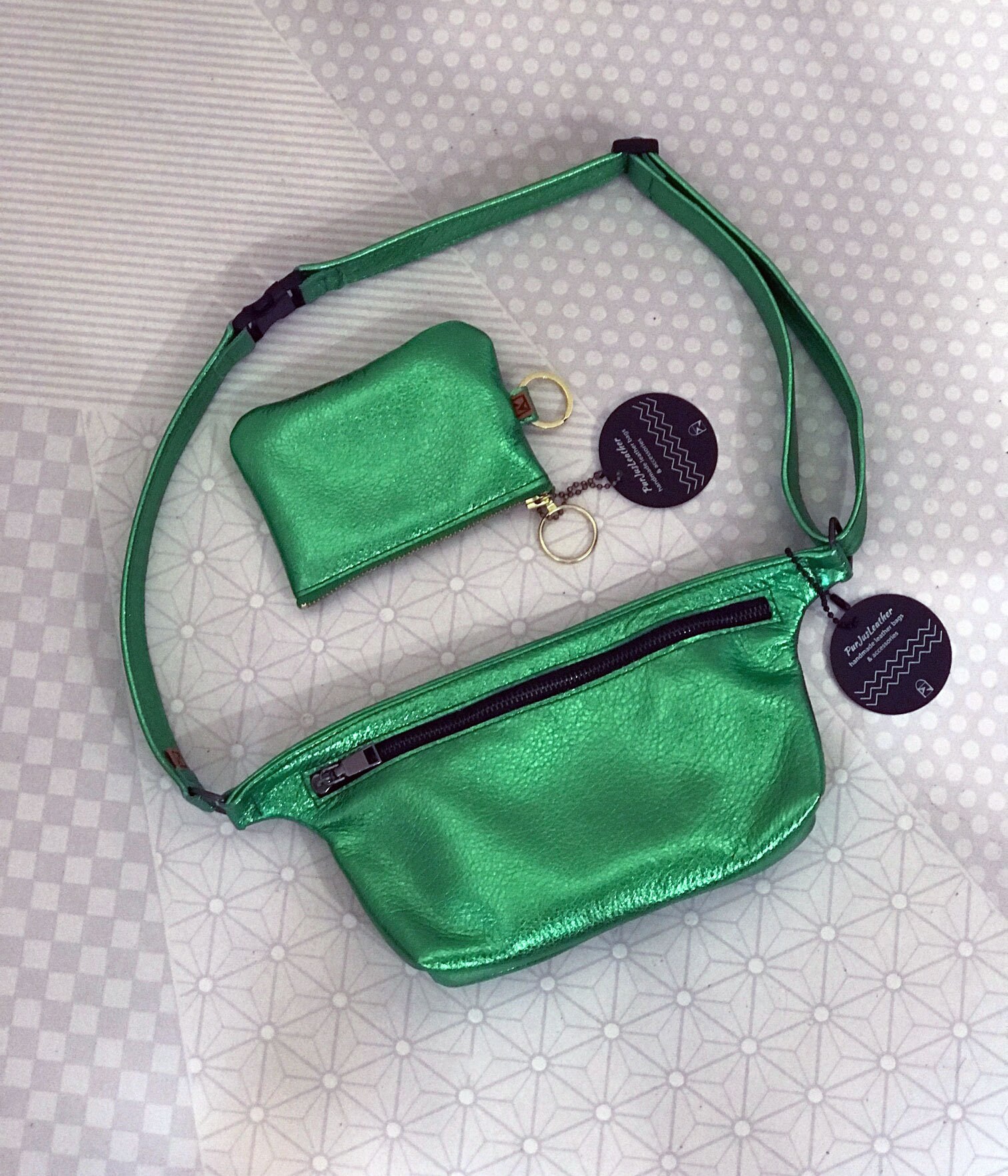 Green Leather Purse or Waist Bag Metallic Leather Bum Bag Etsy