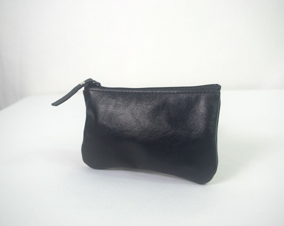 Black Vintage Leather Coin Pouch, Phone Pouch, Gift Idea Black Vintage Leather Coin Pouch, Phone Pouch, Gift Idea