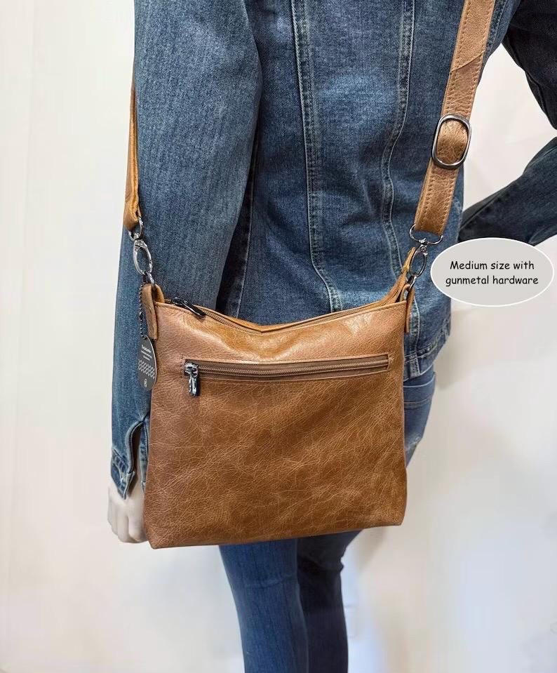 Oak Brown Vintage Leather Crossbody Bag, Soft Full Grain Leather