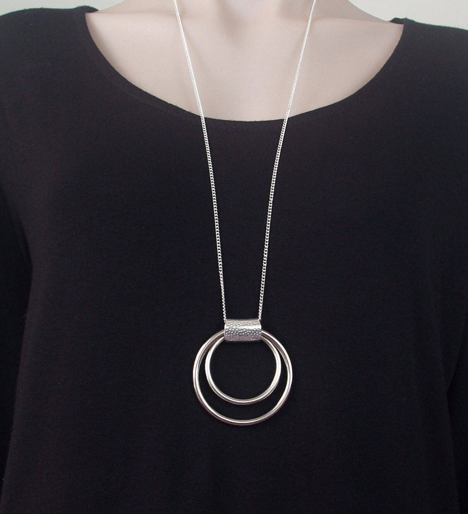 Pitted Silver Sweater Necklace Pendant Necklace Long Sweater Etsy