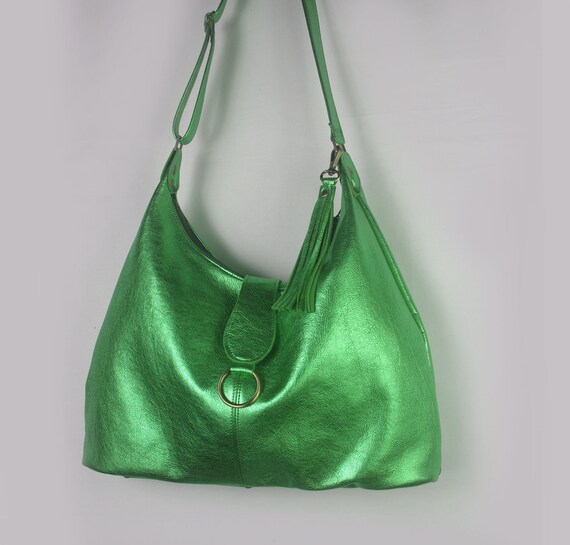 Metallic Green Hobo 2 Sizes Green Leather Hobo Soft Etsy