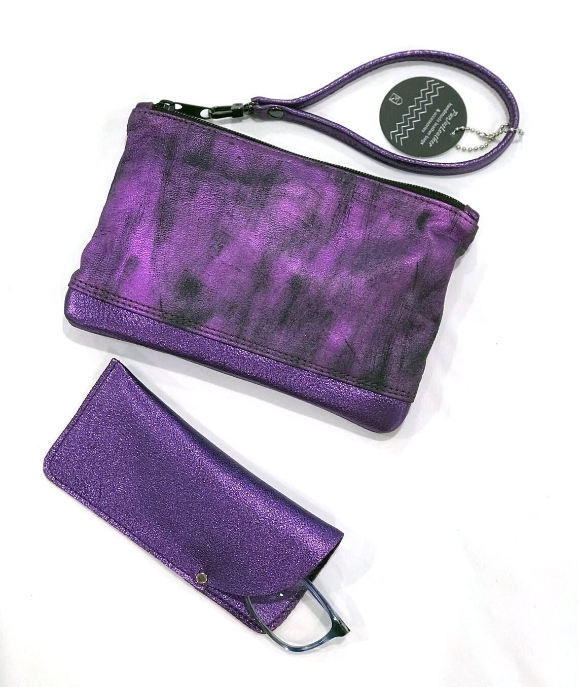 PURPLE leather wrist bag, soft purple leather clutch, small leather ha –  Water Air Industry