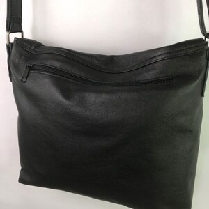 Handmade Black Leather Crossbody Bag, Studded Flap, Adjustable Strap, antique brass or silver bild 7