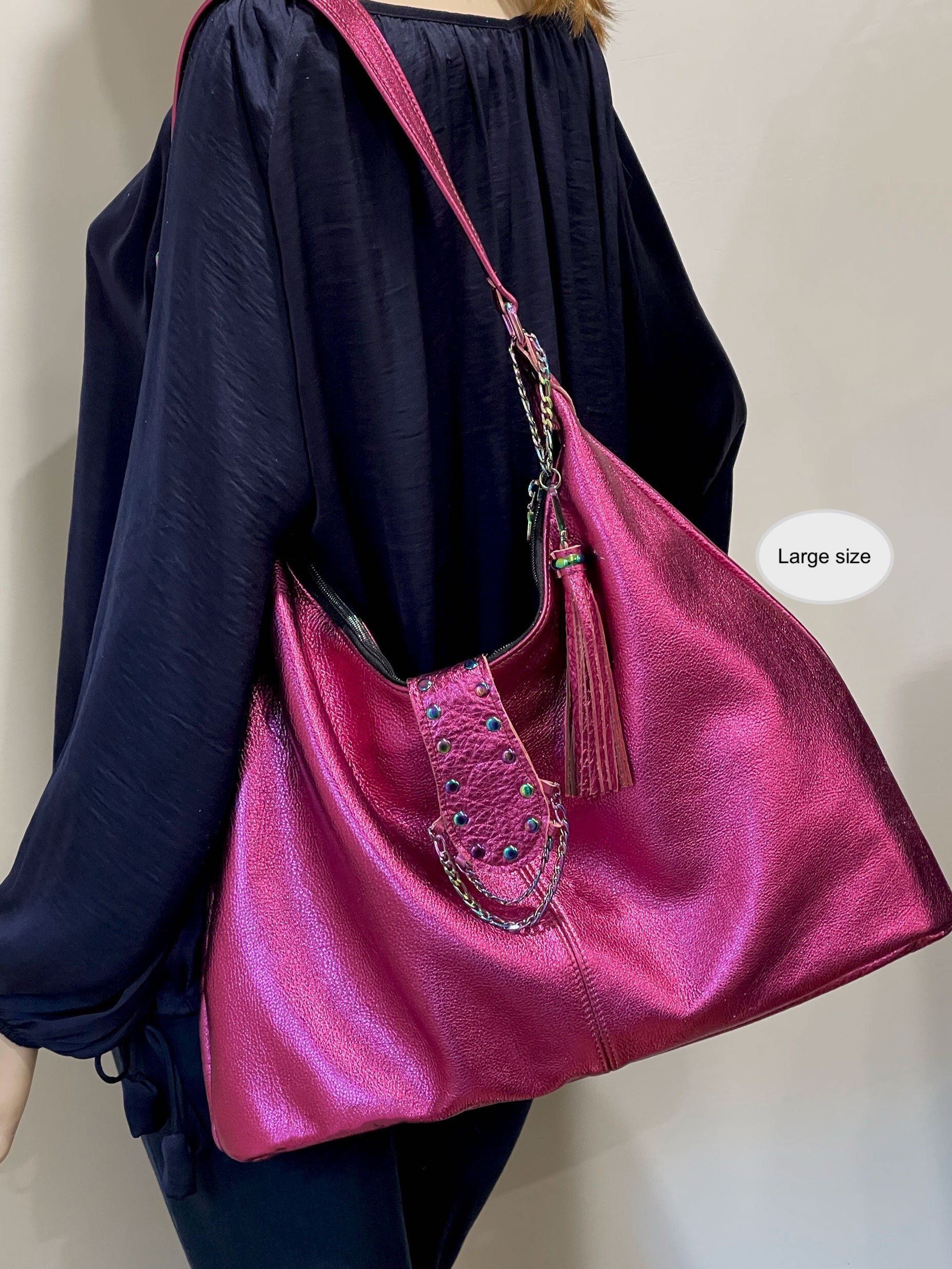 Metallic Hot Pink Italian Hobo Pink Bag Pink Leather 