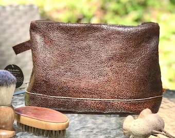 Sac De Toilette Dopp Kit – Faux Cuir Marron/gris – Rembourré Et Zippé – Solide
