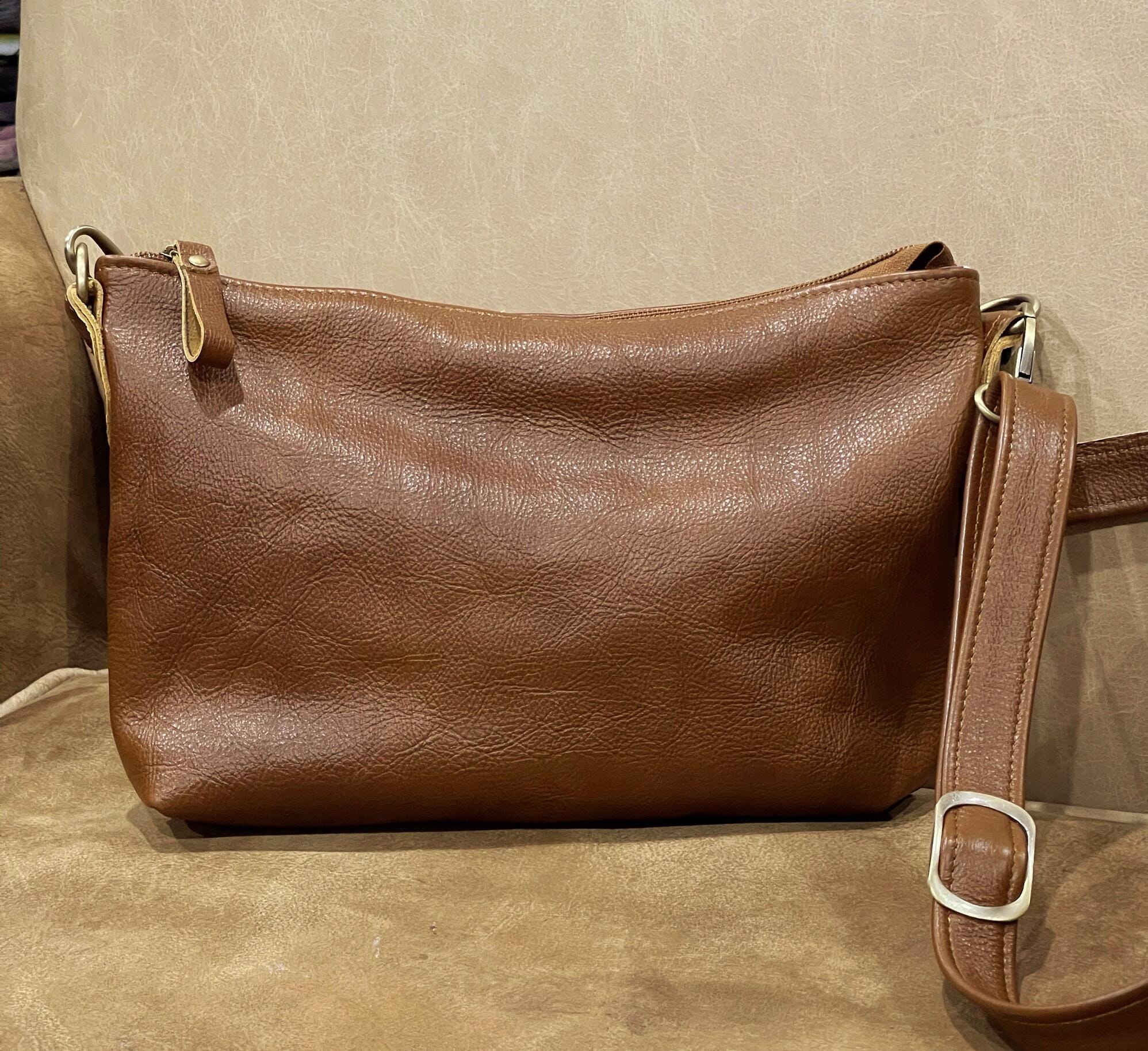 Caramel Brown Leather Crossbody, Dark Tan Shoulder Bag With  display picture 2