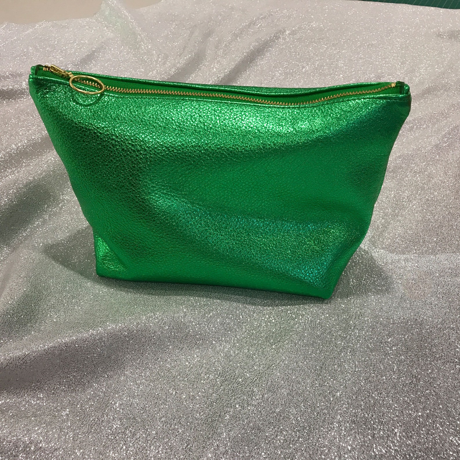 Metallic green makeup bag Metallic Leather green Gift idea Etsy