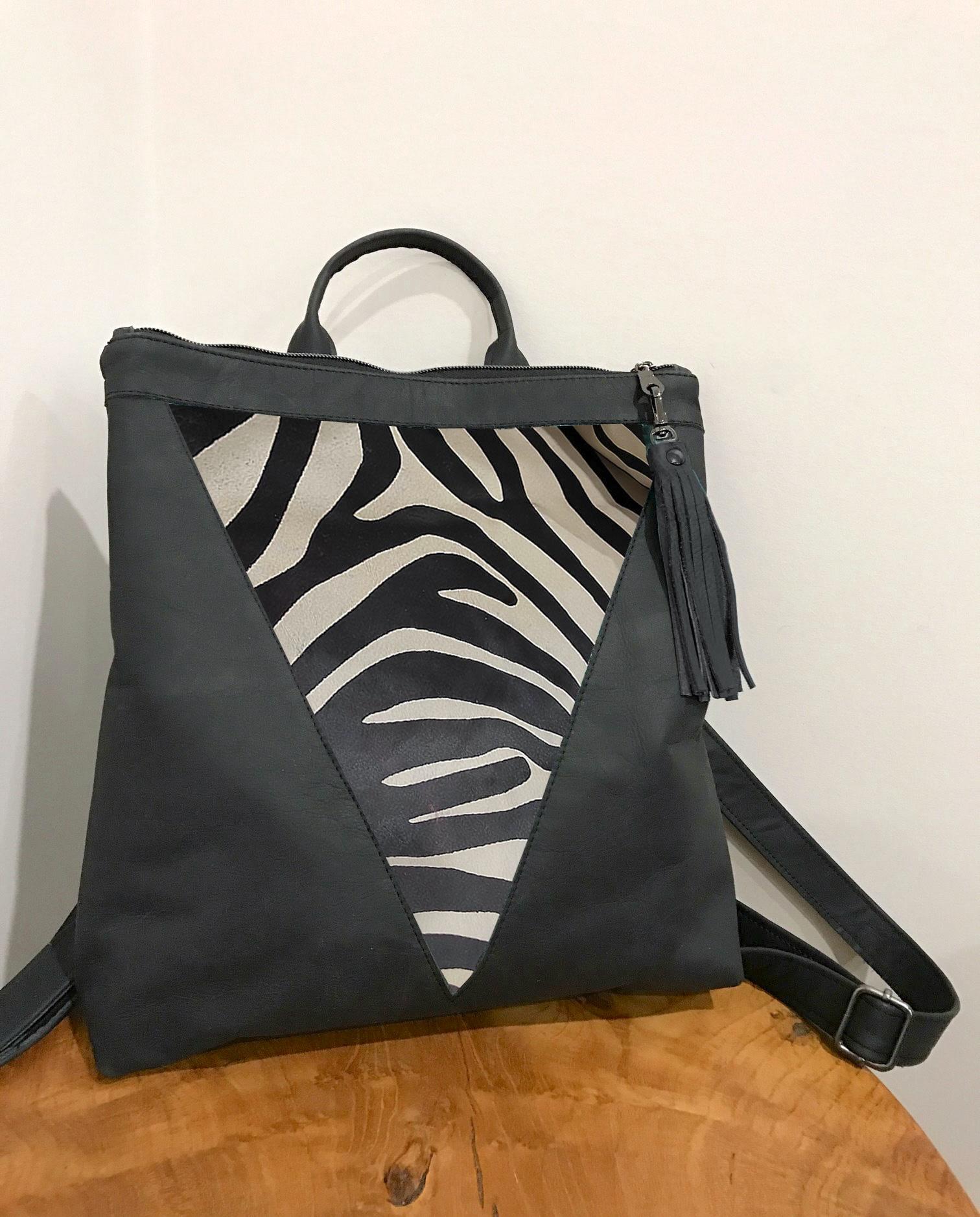 Gorgeous cow leather zebra print bag backpack Zebra Print Cowhide and Black Leather Backpack, Adjustable  main image 4