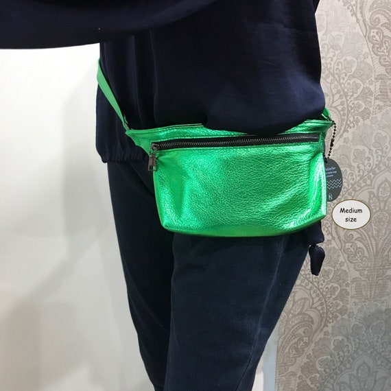 Green Leather Purse or Waist Bag Metallic Leather Bum Bag Soft Pebble Leather Clip Clasp Adjust. Belt Size Options Fanny Pack Etsy