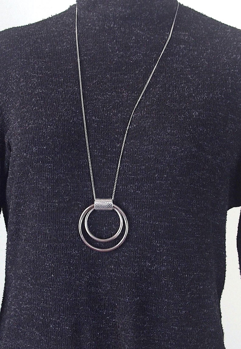 Pitted Silver Sweater Necklace Pendant Necklace Long Sweater Etsy