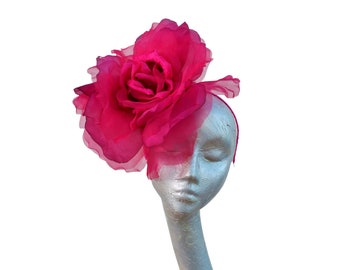 Ava-- Fuschia pink  silk organza 12 inch flower  fascinator