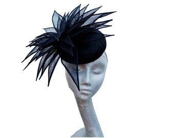 Hampton - Button Pillbox with a large sinamay flower Cocktail hat/Fascinator