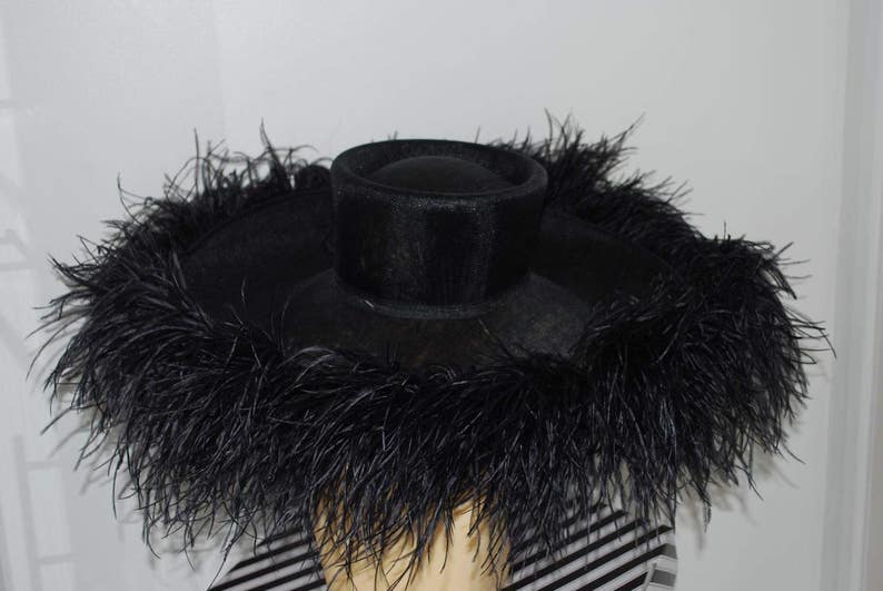 Extra large Hat with Ostrich feather boa in Black By Hats2go