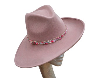 Mabel - Blush Felt Trilby Hat with Gemstone Trim