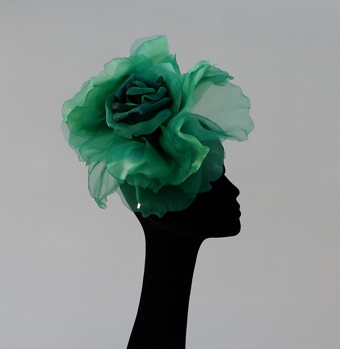 Jade silk organza 12 inch flower fascinator