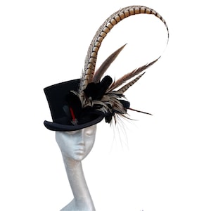 Caberet - Black wool Top Hat with feather detail