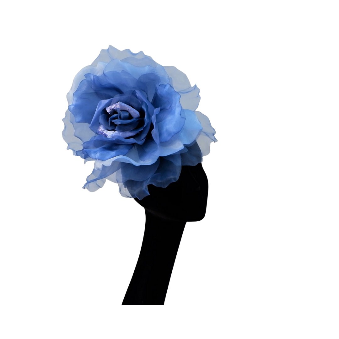 ❁aya❁ Ava-- Two Tone Cornflower Blue Organza 12 Inch Flower Fascinator