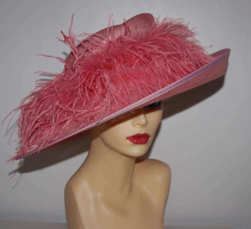 Feature Hat with Ostrich feather boa in Rose pink By Hats2go