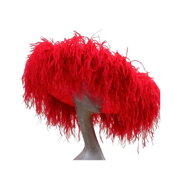 Emma Extra Large Hat With Ostrich Feather Boa in Two Tone Red by