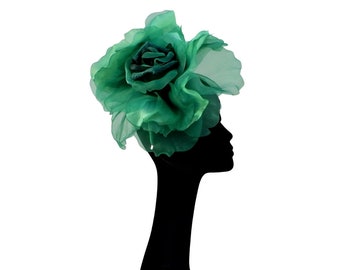 Ava-- Emerald & Jade  silk organza 12 inch flower  fascinator