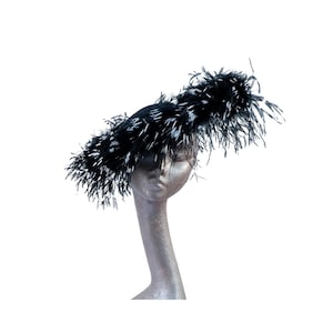 Giselle II Black Saucer fascinator with Black & White  Feathers