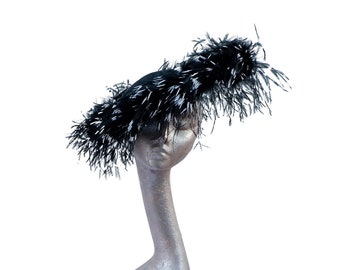 Giselle II Black Saucer fascinator with Black & White  Feathers