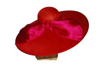 Solar - Extra large designer Red & Cerise hat ideal for Royal Ascot or the Derby