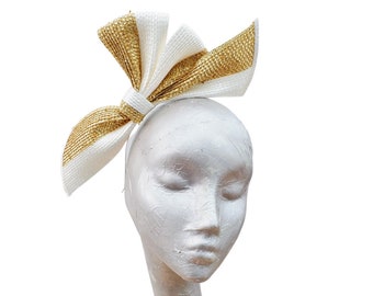 Sample - Ivory & Gold Polybraid Bow Fascinator