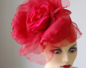 Ava--- Scarlet Red silk/organza 12" flower fascinator